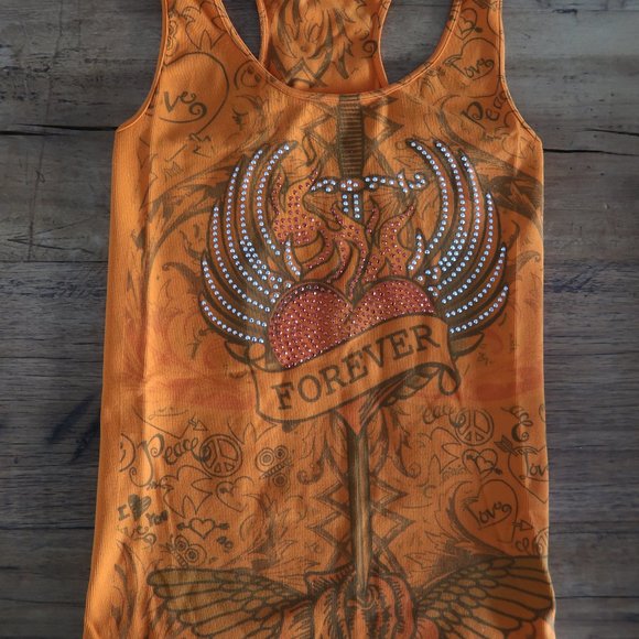J2J Tops - 3 FOR $20 Ribbed Orange Tank Top Forever w Studs